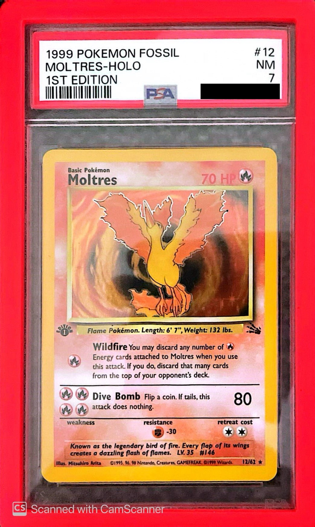 Moltres 1st Edition Fossil Holo PSA 7